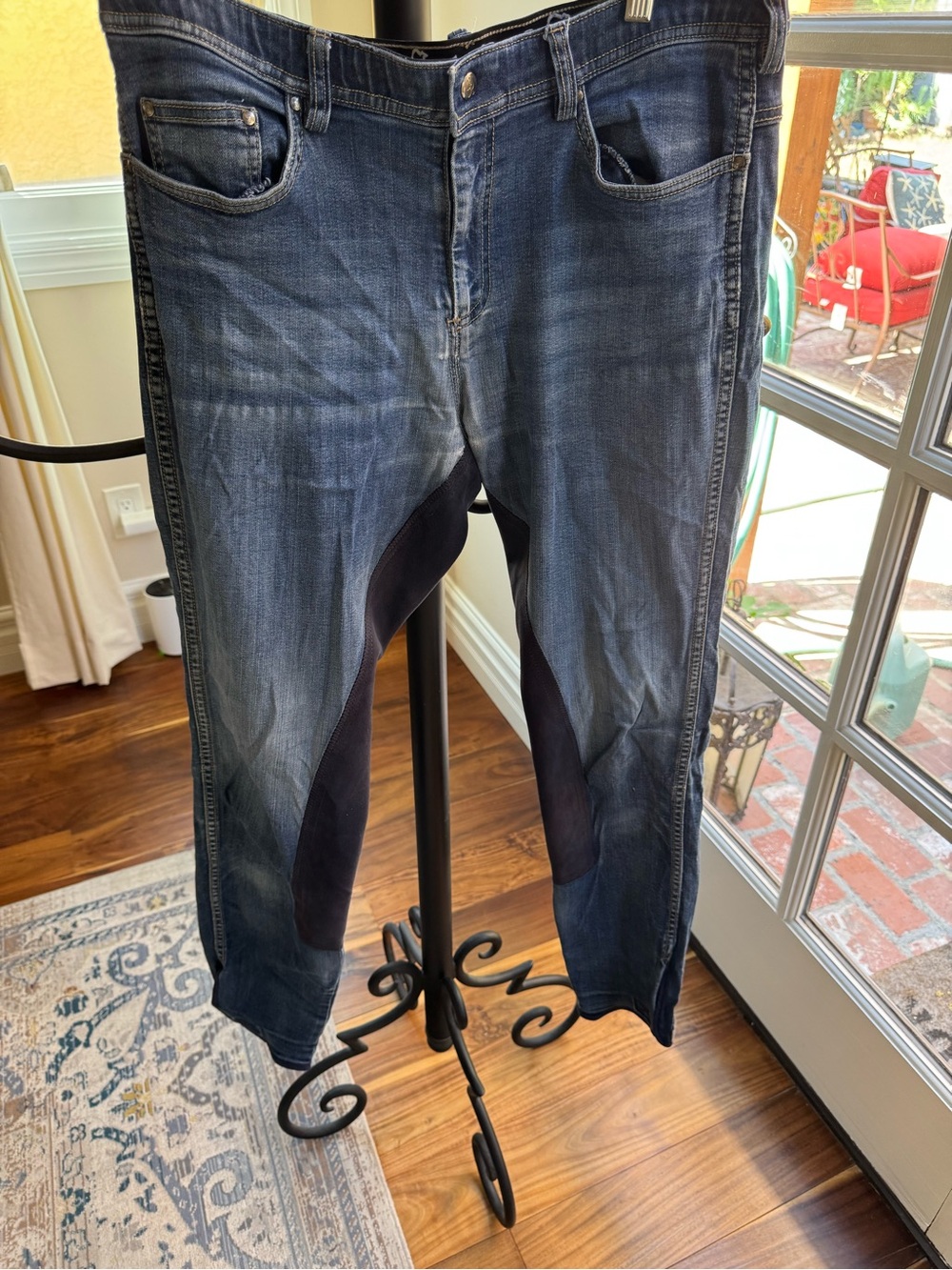 Goode Rider Woman Dark Blue Denim Jeans Black Panels Size 34 Regular